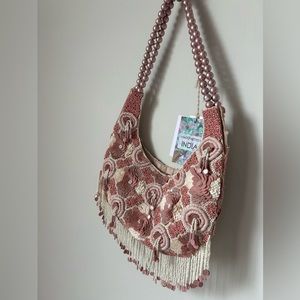 Viral Blush Pink Beaded Pearl Handle Shoulder Bag